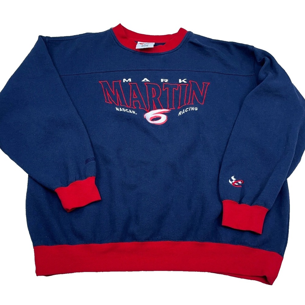 Vintage Mark Martin Sweatshirt Men XL Crew Neck Sweater Y2K Embroidered Nascar